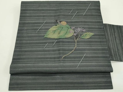 平和屋着物＊夏物　九寸名古屋帯　カタツムリ　銀糸　正絹　逸品　CABK6861rv
