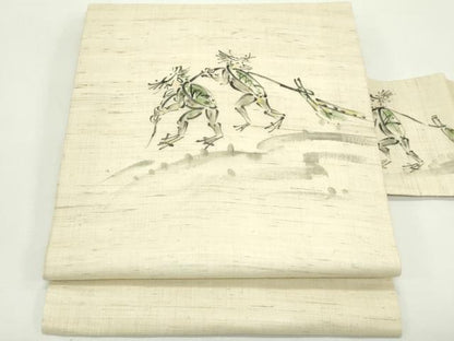 平和屋着物＊夏物　九寸名古屋帯　手描き　河童　麻　逸品　CABK6862rv