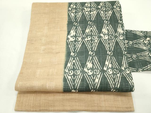 平和屋着物＊夏物　九寸名古屋帯　花倉織　菱文様　麻　逸品　CABK6865rv