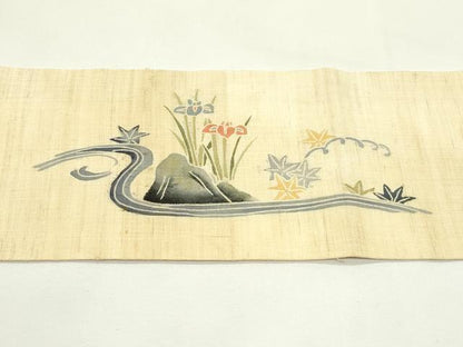 平和屋着物＊夏物　九寸名古屋帯　型染め　秋草文　麻　逸品　CABK6867rv