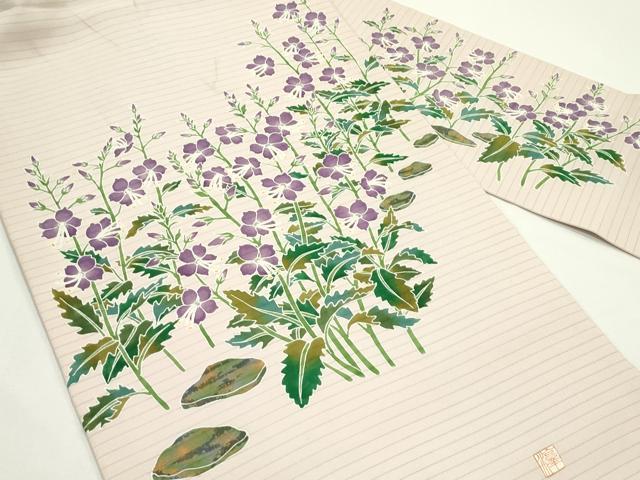 平和屋着物＊夏物　手描き友禅作　腰原淳策　絽塩瀬　九寸名古屋帯　草花文　正絹　逸品　CABK6868rv