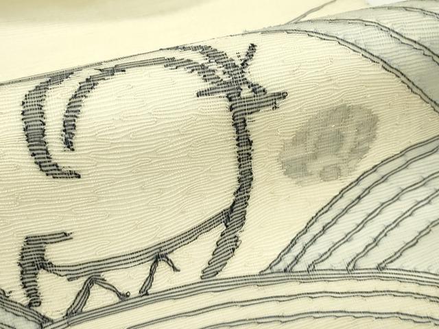 平和屋着物＊夏物　九寸名古屋帯　櫛織　抽象文　銀糸　正絹　逸品　未使用　CABK6870rv
