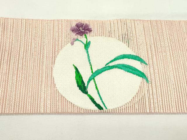 平和屋着物＊夏物　八寸名古屋帯　草花丸文　銀糸　正絹　逸品　未使用　CABK6871rv