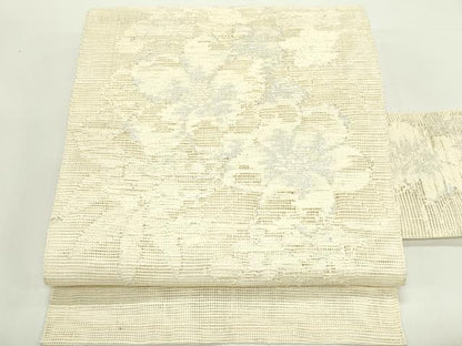 平和屋着物＊夏物　八寸名古屋帯　草花文　銀糸　正絹　逸品　CABK6872rv