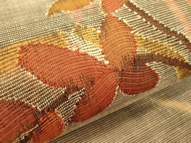 平和屋着物＊夏物　西陣　八寸名古屋帯　枝葉文　証紙付き　正絹　逸品　CABK6875rv