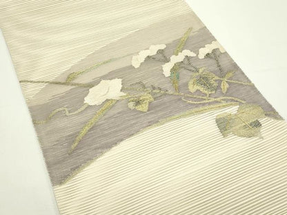 平和屋着物＊夏物　八寸名古屋帯　絽綴れ　草花文　金糸　正絹　逸品　CABK6888rv