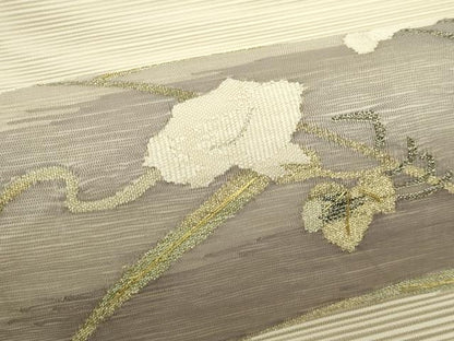 平和屋着物＊夏物　八寸名古屋帯　絽綴れ　草花文　金糸　正絹　逸品　CABK6888rv