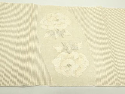 平和屋着物＊夏物　西陣　八寸名古屋帯　絽綴れ　枝牡丹　銀糸　正絹　逸品　CABK6889rv