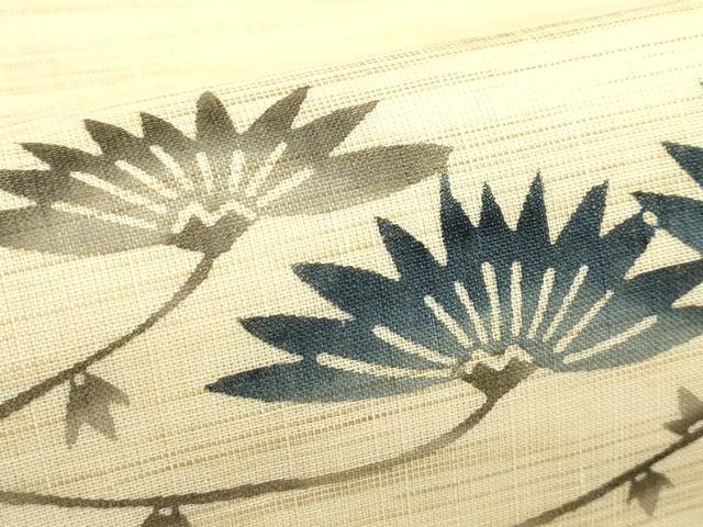 平和屋着物＊夏物　九寸名古屋帯　型染め　草花文　麻　逸品　CABK6893rv