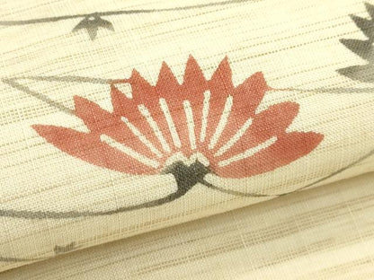 平和屋着物＊夏物　九寸名古屋帯　型染め　草花文　麻　逸品　CABK6893rv
