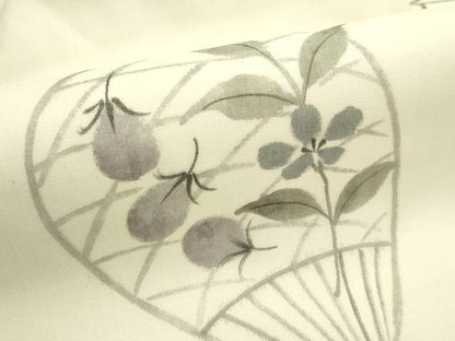 平和屋着物＊夏物　九寸名古屋帯　手描き　成り物　茄子　団扇　正絹　逸品　CABK6896rv