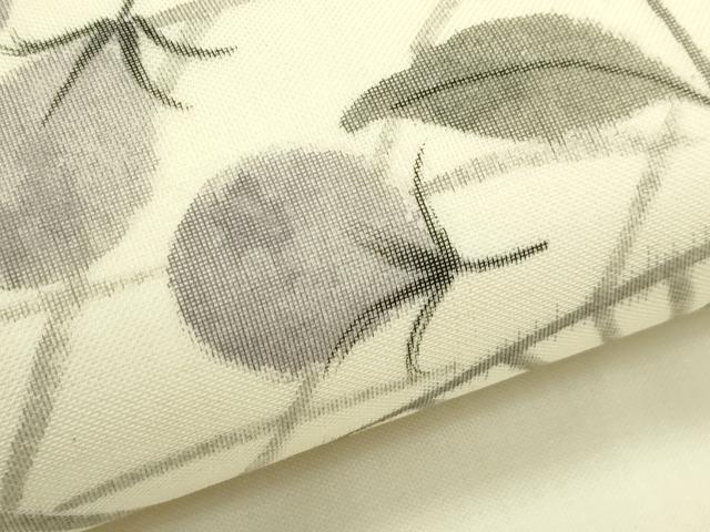平和屋着物＊夏物　九寸名古屋帯　手描き　成り物　茄子　団扇　正絹　逸品　CABK6896rv