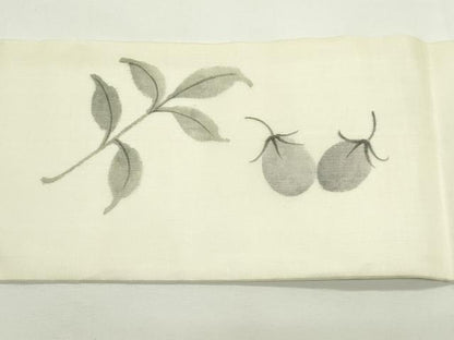 平和屋着物＊夏物　九寸名古屋帯　手描き　成り物　茄子　団扇　正絹　逸品　CABK6896rv