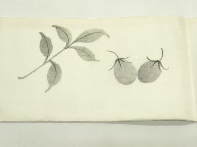 平和屋着物＊夏物　九寸名古屋帯　手描き　成り物　茄子　団扇　正絹　逸品　CABK6896rv