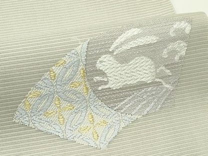 平和屋着物＊夏物　九寸名古屋帯　唐織　地紙雪芝兎文　銀糸　正絹　逸品　CABK6898rv