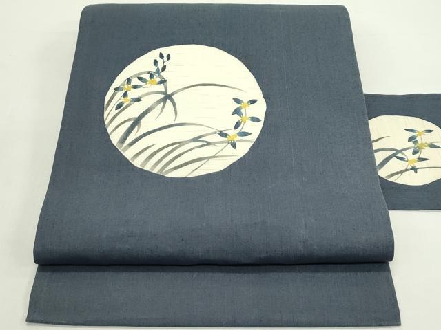 平和屋着物＊夏物　九寸名古屋帯　型染め　草花丸文　麻　逸品　CABK6900rv