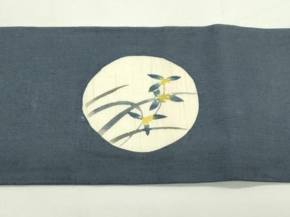 平和屋着物＊夏物　九寸名古屋帯　型染め　草花丸文　麻　逸品　CABK6900rv