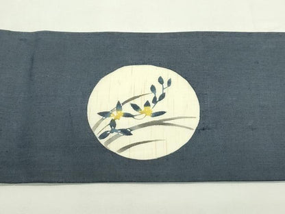 平和屋着物＊夏物　九寸名古屋帯　型染め　草花丸文　麻　逸品　CABK6900rv