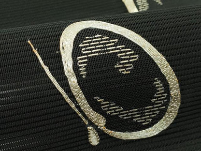 平和屋着物＊夏物　八寸名古屋帯　絽綴れ　駒刺繍　舞蝶文　黒地　銀糸　正絹　逸品　CABK6903rv