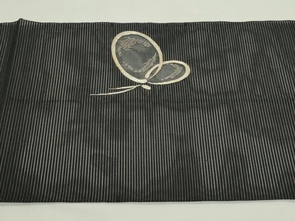 平和屋着物＊夏物　八寸名古屋帯　絽綴れ　駒刺繍　舞蝶文　黒地　銀糸　正絹　逸品　CABK6903rv