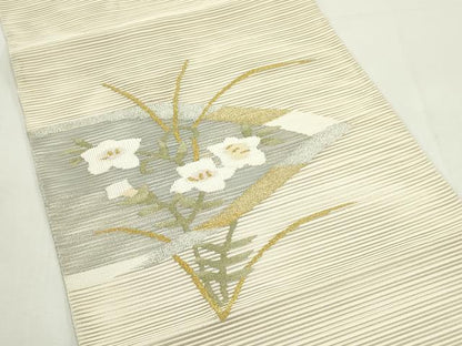 平和屋着物＊夏物　八寸名古屋帯　絽綴れ　草花文　金銀糸　正絹　逸品　CABK6904rv