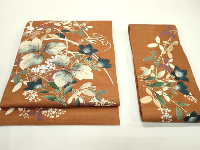 平和屋着物＊夏物　絽塩瀬　つけ帯　草花文　金銀彩　正絹　逸品　CABK6909rv