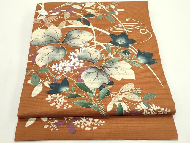 平和屋着物＊夏物　絽塩瀬　つけ帯　草花文　金銀彩　正絹　逸品　CABK6909rv