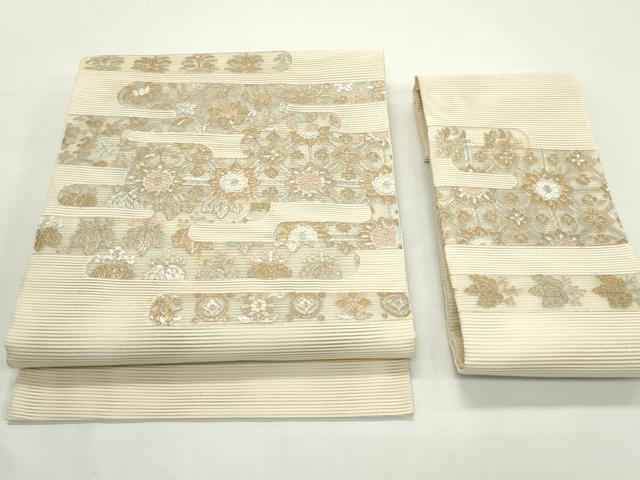 平和屋着物＊夏物　つけ帯　絽綴れ　絽刺し　区限刺繍　エ霞草花文　金銀糸　正絹　逸品　CABK6912rv