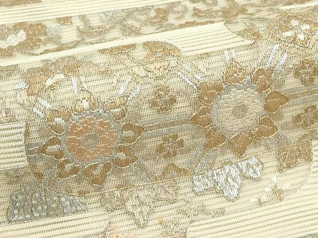 平和屋着物＊夏物　つけ帯　絽綴れ　絽刺し　区限刺繍　エ霞草花文　金銀糸　正絹　逸品　CABK6912rv
