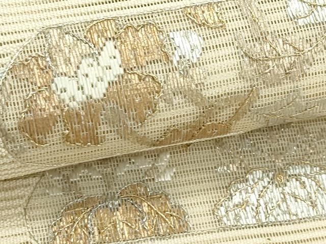 平和屋着物＊夏物　つけ帯　絽綴れ　絽刺し　区限刺繍　エ霞草花文　金銀糸　正絹　逸品　CABK6912rv