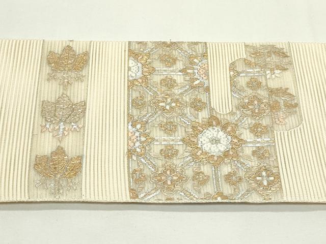 平和屋着物＊夏物　つけ帯　絽綴れ　絽刺し　区限刺繍　エ霞草花文　金銀糸　正絹　逸品　CABK6912rv