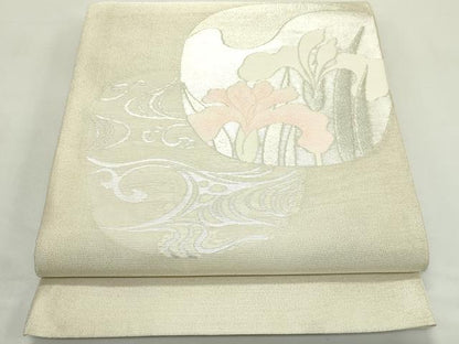 平和屋着物＊夏物　太鼓柄袋帯　流水花丸文　銀糸　正絹　逸品　未使用　CABK6915rv