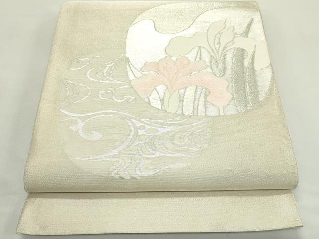 平和屋着物＊夏物　太鼓柄袋帯　流水花丸文　銀糸　正絹　逸品　未使用　CABK6915rv