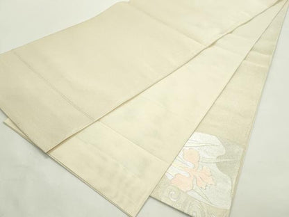 平和屋着物＊夏物　太鼓柄袋帯　流水花丸文　銀糸　正絹　逸品　未使用　CABK6915rv