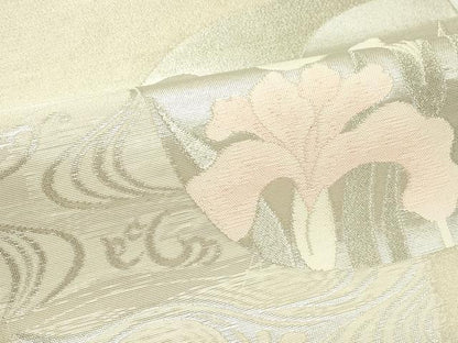 平和屋着物＊夏物　太鼓柄袋帯　流水花丸文　銀糸　正絹　逸品　未使用　CABK6915rv