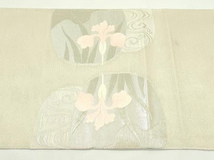 平和屋着物＊夏物　太鼓柄袋帯　流水花丸文　銀糸　正絹　逸品　未使用　CABK6915rv