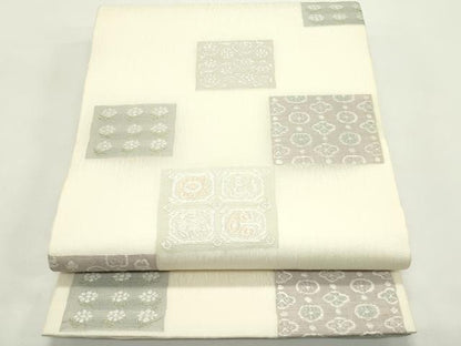 平和屋着物＊夏物　六通柄袋帯　色紙花文　銀糸　正絹　逸品　未使用　CABK6918rv