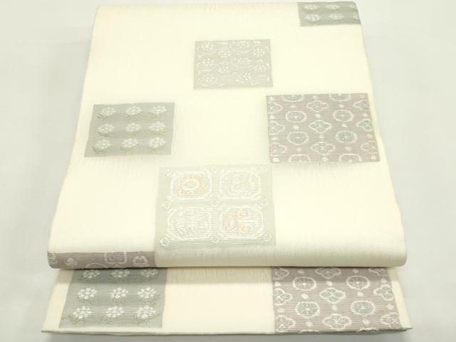 平和屋着物＊夏物　六通柄袋帯　色紙花文　銀糸　正絹　逸品　未使用　CABK6918rv