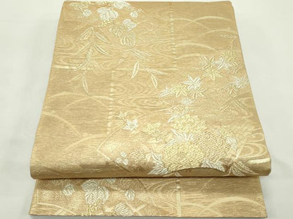 平和屋着物＊夏物　六通柄袋帯　地紙草花文　金銀糸　正絹　逸品　CABK6926rv