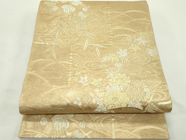 平和屋着物＊夏物　六通柄袋帯　地紙草花文　金銀糸　正絹　逸品　CABK6926rv