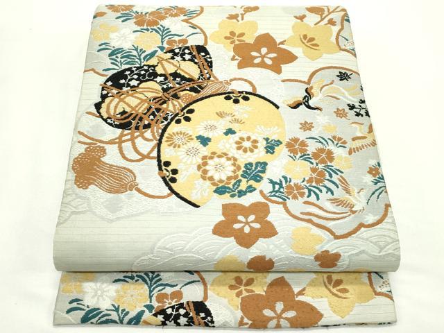 平和屋着物＊夏物　アンティーク　大正ロマン　丸帯　唐織　鼓鳳凰草花文　正絹　逸品　CABK6933rv