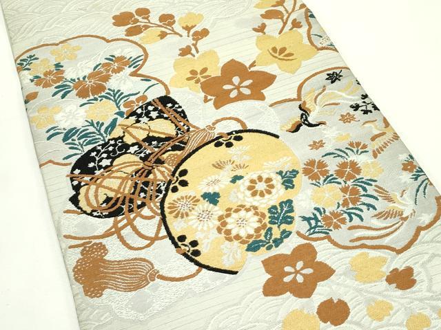 平和屋着物＊夏物　アンティーク　大正ロマン　丸帯　唐織　鼓鳳凰草花文　正絹　逸品　CABK6933rv
