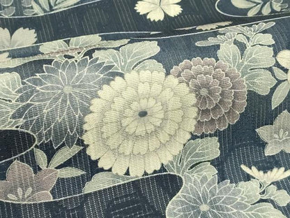 平和屋着物＊夏物　全通柄　九寸名古屋帯　流水草花文　正絹　逸品　未使用　CABK6938rv