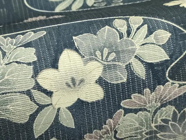 平和屋着物＊夏物　全通柄　九寸名古屋帯　流水草花文　正絹　逸品　未使用　CABK6938rv