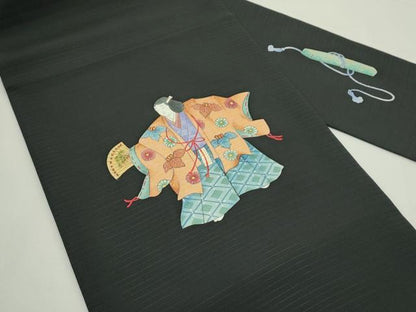 平和屋着物＊夏物　絽塩瀬　九寸名古屋帯　手描き　能　黒地　金彩　正絹　逸品　未使用　CABK6939rv