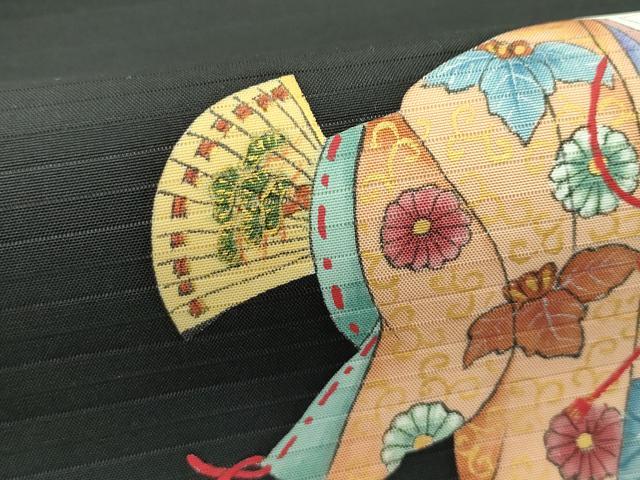 平和屋着物＊夏物　絽塩瀬　九寸名古屋帯　手描き　能　黒地　金彩　正絹　逸品　未使用　CABK6939rv