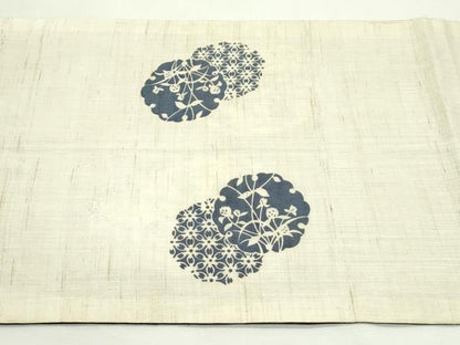 平和屋着物＊夏物　両面　太鼓柄袋帯　作家物　伊勢型染　雪輪草花文　麻　逸品　CABK6943rv