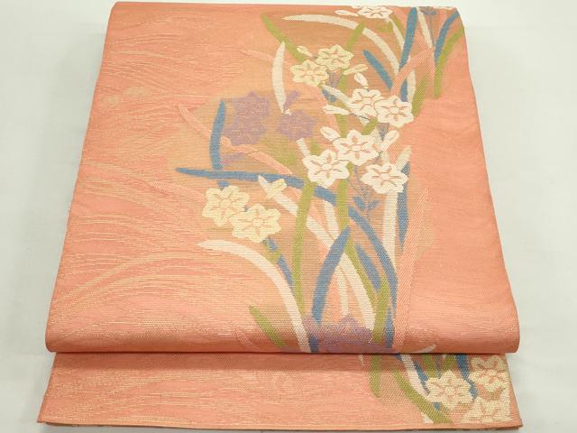 平和屋着物＊夏物　六通柄袋帯　水仙立波文　金糸　正絹　逸品　CABK6948rv