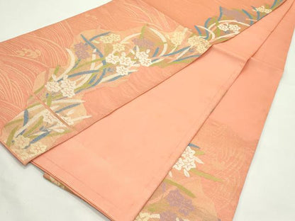 平和屋着物＊夏物　六通柄袋帯　水仙立波文　金糸　正絹　逸品　CABK6948rv