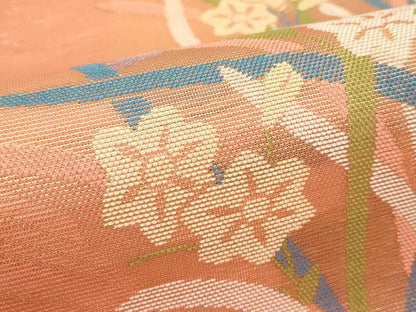 平和屋着物＊夏物　六通柄袋帯　水仙立波文　金糸　正絹　逸品　CABK6948rv